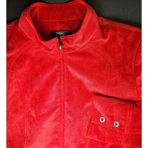 Tribal Women's Jacket Size 14 Red Faux Suede Zip Up Stretch Lined Snap Cuffs GUC